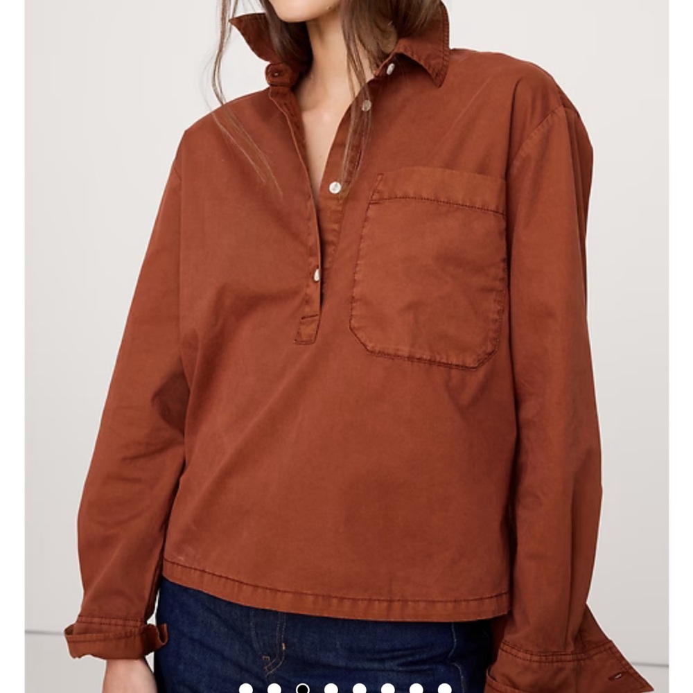 NWT! Womens Banana Republic Rust Orange Cotton Twill Popover Shirt  Petite XXS